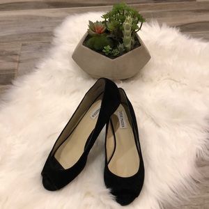 Steve Madden suede peep toe wedges.